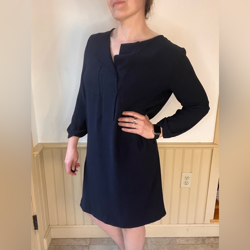Gerard Darel Blue Langenlook Sheath Dress with Cuffed Long Sleeves